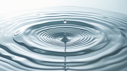 Abstract water texture, surface with drops, rings, and ripple. Flat lay, top view, background with copy space.