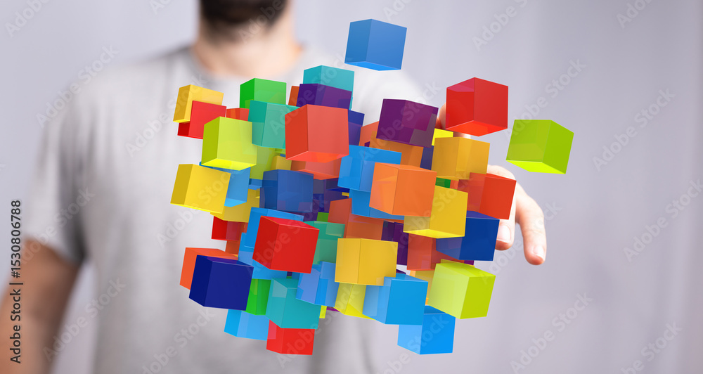 Poster abstract image of colorful cubes symbolizing innovation, creativity, and technology.