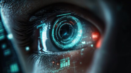 Close-up of futuristic eye with digital overlay