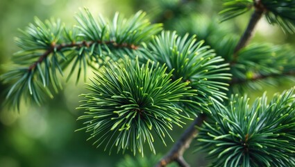 Beautiful fir branches close up with an unfocused background. Matte tone, shallow focus.