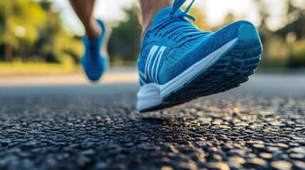 Close-up of running shoes on asphalt