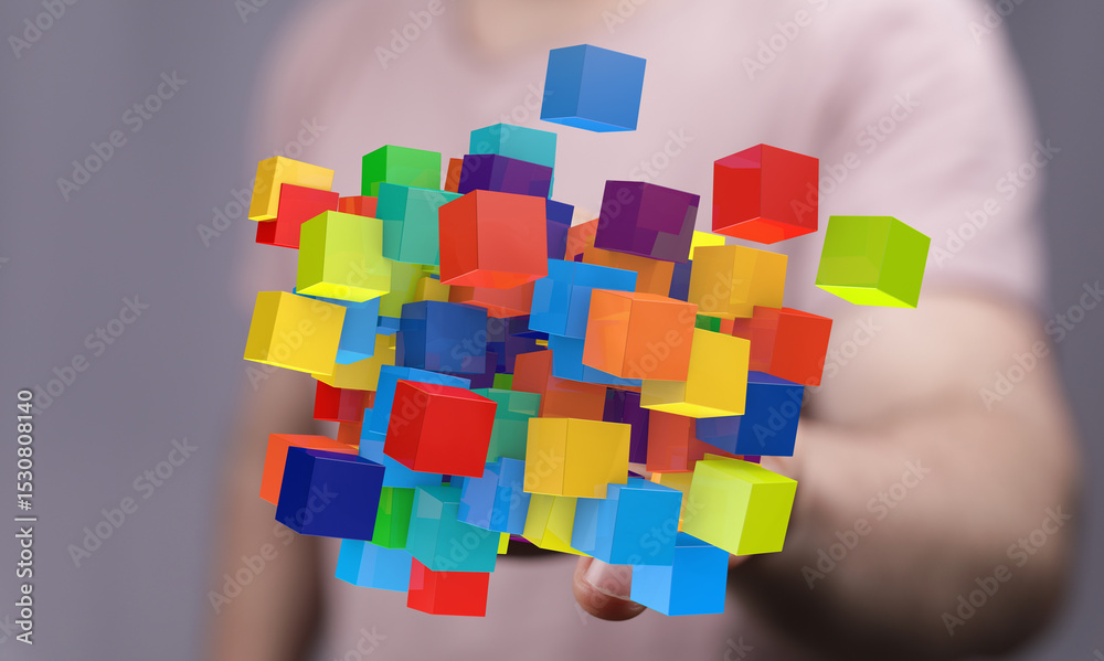 Poster Abstract image of colorful cubes, symbolizing data, innovation, and technology.