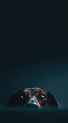 Fototapeta premium Curious Canine Face Emerging in Shadows Against a Black Background