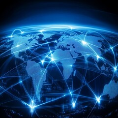 Business global network connection on smart city building background