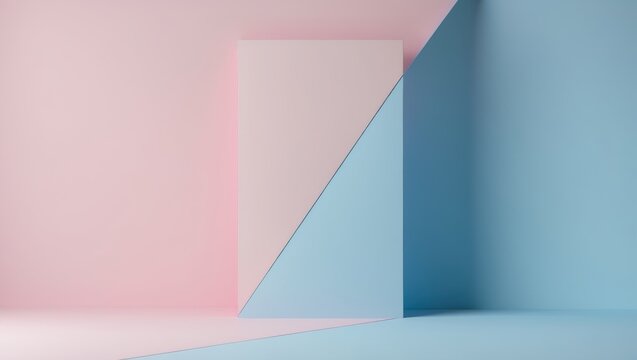 Abstract geometric watercolor paper background featuring soft pastel pink and blue trend colors with diagonal lines. - Powered by Adobe