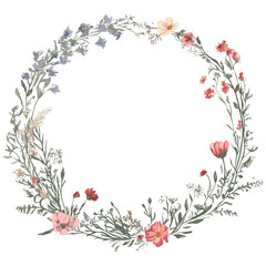 Floral frame with wildflowers, hand drawn wedding card, invitation for birthday, botanical vector illustration, nature inspired flowers, romantic floral design, cutout.
