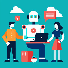 AI integration in the workplace, where humans and robots work side-by-side.