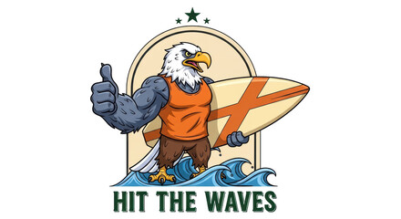 Isolated Surfing Eagle Cartoon