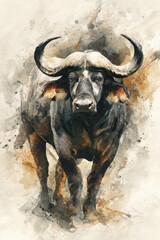 Naklejka premium Watercolor painting of a Cape buffalo