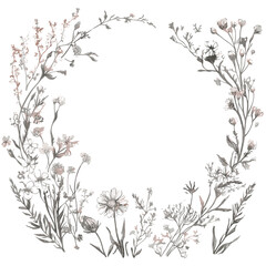 Hand drawn floral frame, greeting card with wildflowers, wedding invitation, birthday card design, vector illustration, garden flowers, boho floral decor, floral template.