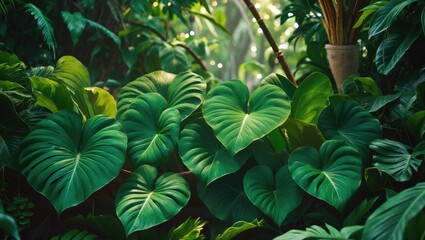 Naklejka premium Air Potato Yam or Dioscorea bulbifera L., with leaves that are ovate to heart-shaped.