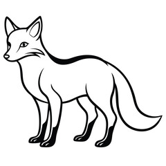 Black outline creates a simplified fox illustration standing attentively and confidently looking forward