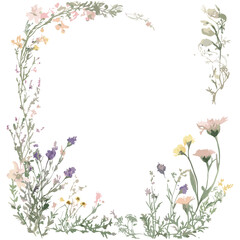 Floral frame with wildflowers, hand drawn card for wedding, birthday invite, holiday celebrations, vector illustration, botanical art, elegant flower bouquet, seasonal design.