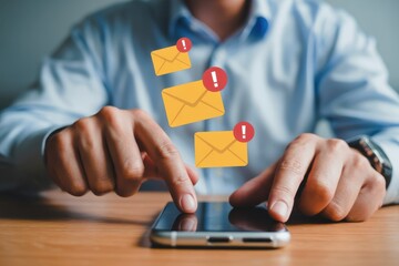 Person interacting with email notifications on a mobile device.