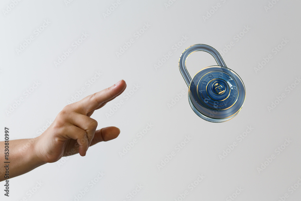 Poster image of a hand reaching for a combination lock, symbolizing security and access.