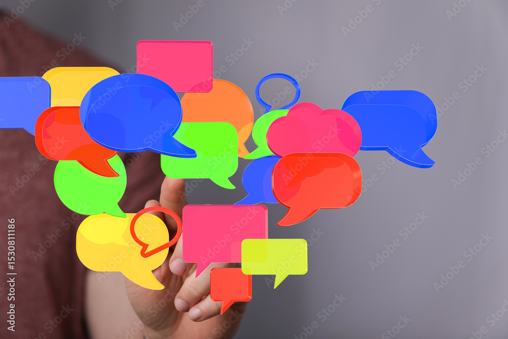 Poster abstract image of colorful speech bubbles. perfect for communication, social media, and teamwork con
