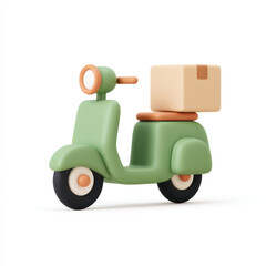 Obraz premium Cute, minimalist toy scooter with pastel green body, beige wheels, and beige box back, designed for children or decorative