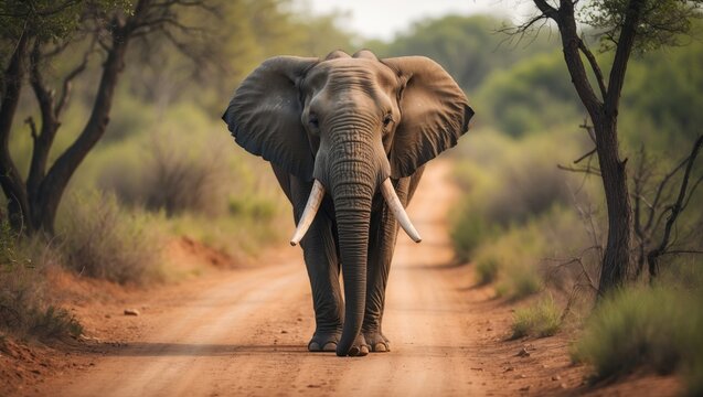 African bush elephant in Kruger National Park, South Africa; Species Loxodonta africana from the Elephantidae family.
