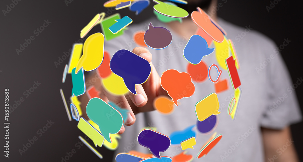 Poster Abstract image of colorful speech bubbles, representing communication, social media, and networking.