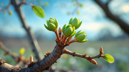 Springtime buds on the Autumn Blaze Pear tree in Colorado demonstrating new growth.