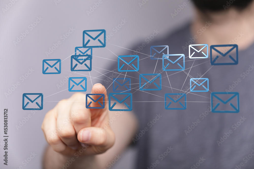 Poster Seamless email communication.  Network of interconnected messages. Modern digital connection.