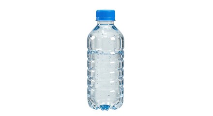 Naklejka premium Clear Water Bottle with Blue Cap Isolated on White Background
