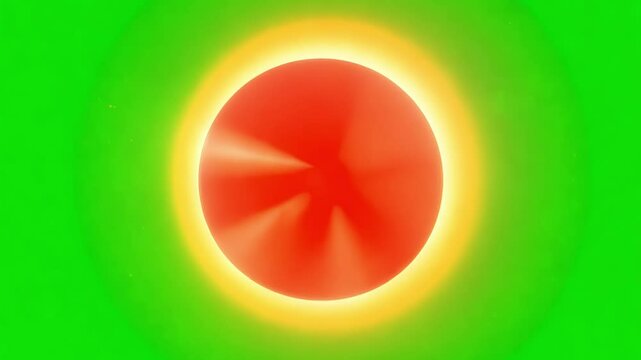 Pulsating red orb with a bright yellow aura on green screen