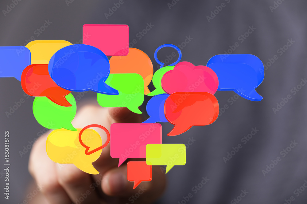 Aufkleber Abstract image of colorful speech bubbles. Ideal for communication, social media, and networking concepts.