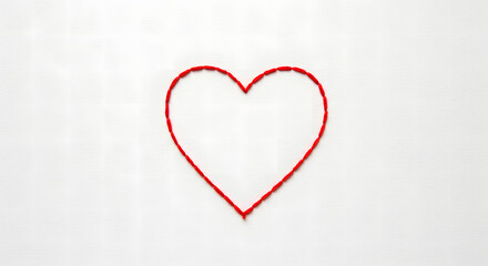 Obraz premium Red Thread Heart Shape on White Background