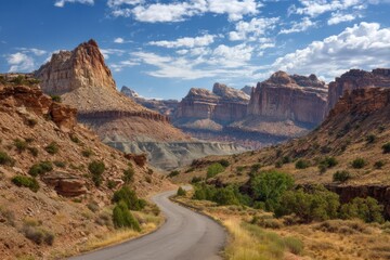 Fototapeta premium Scenic canyon road trip travel adventure on white background