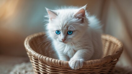 A white British kitten featuring multicolored eyes.