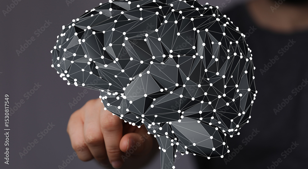 Poster abstract digital brain concept. ai, neural networks, technology, intelligence.