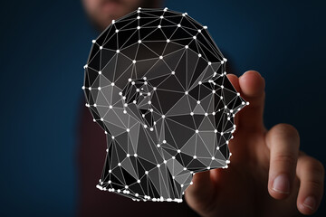 Abstract digital human head concept.  AI, technology, innovation, future.