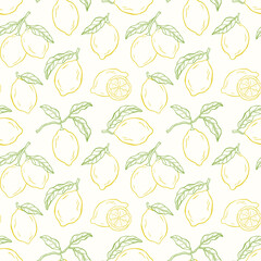 Hand-drawn vector summer seamless pattern with lemons
