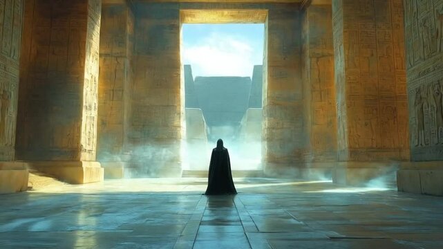 Someone is walking through the hall, footsteps echoing softly against the quiet, polished floor tiles.
