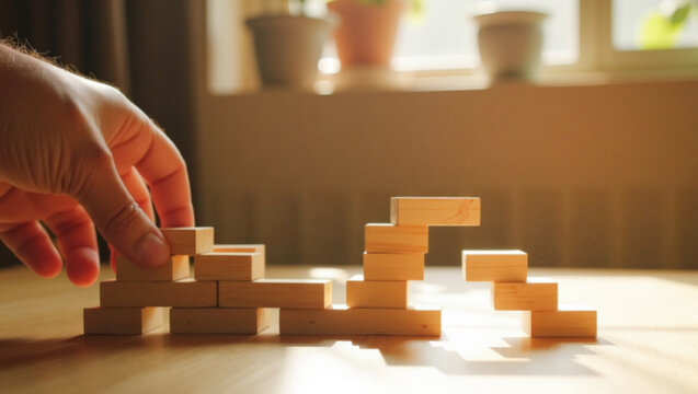 Business ideas of leaders and problem-solving related to financial and investment business development planning. Jenga, Leadership, Business, Risk, Strategy, Decision