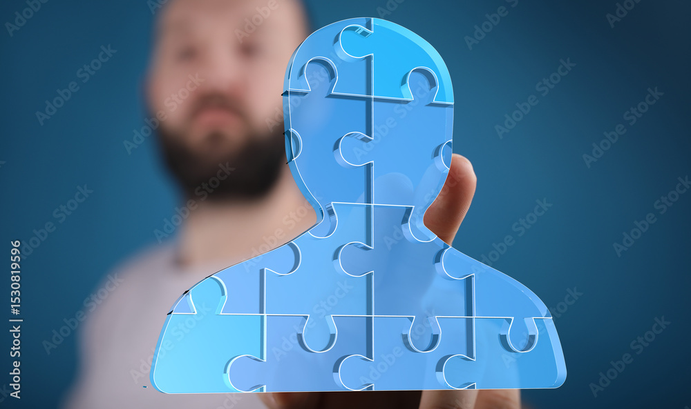 Poster Symbolic image of teamwork, collaboration, and puzzle-solving for business success. Ideal for project management and team building.