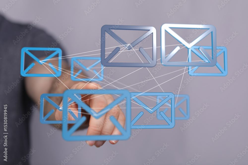 Poster Seamless email connectivity.  Visual representation of global communication and network.