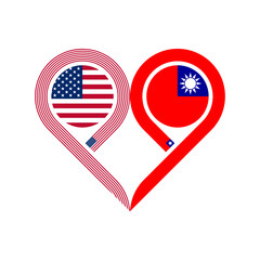 friendship concept. heart symbol icon of united states and taiwan flags. vector illustration isolated on white background