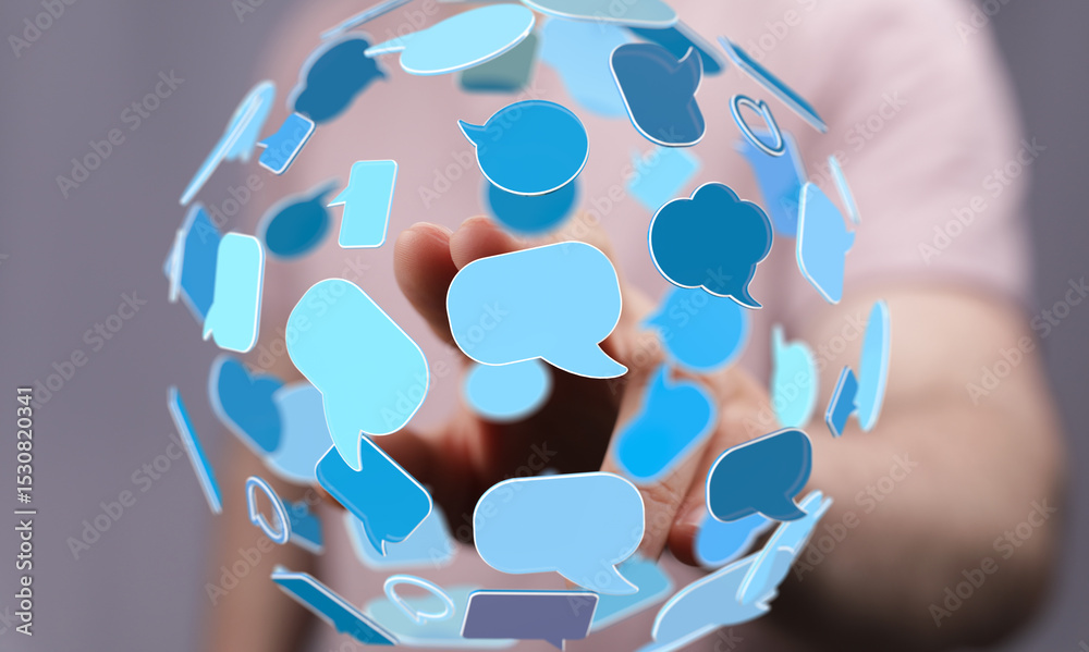 Poster Abstract image depicting a network of communication,  ideal for social media, technology, and global connection concepts.