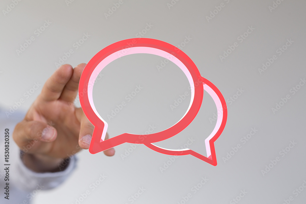 Aufkleber abstract image of a hand holding two red speech bubbles. perfect for communication, dialogue, and co