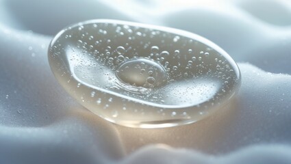 A sizable smear or droplet of a clear gel or serum on a blank background.