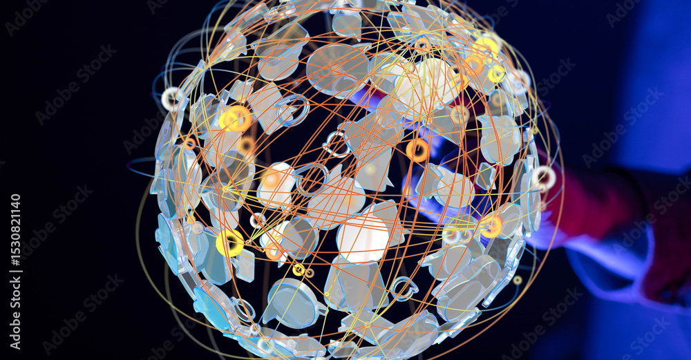 Poster Futuristic abstract image of a global network.  Perfect for technology, AI, and connectivity concepts.