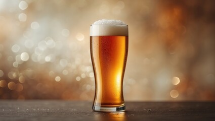 A glass of pilsner beer placed against a creative copyspace background.