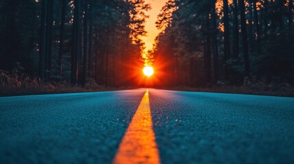 Winding journey on an empty road sunset horizon canvas print standard serene landscape low angle view nature's beauty