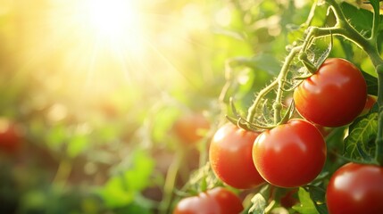 Nature photography vibrant tomato growth in a sunlit agricultural field