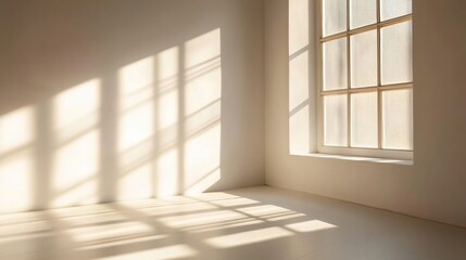 Soft patterns on white walls capturing window shadows in a serene indoor space