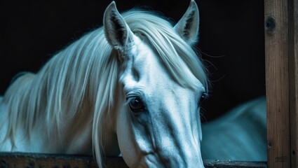A Lipizzaner horse concealed behind a fence.