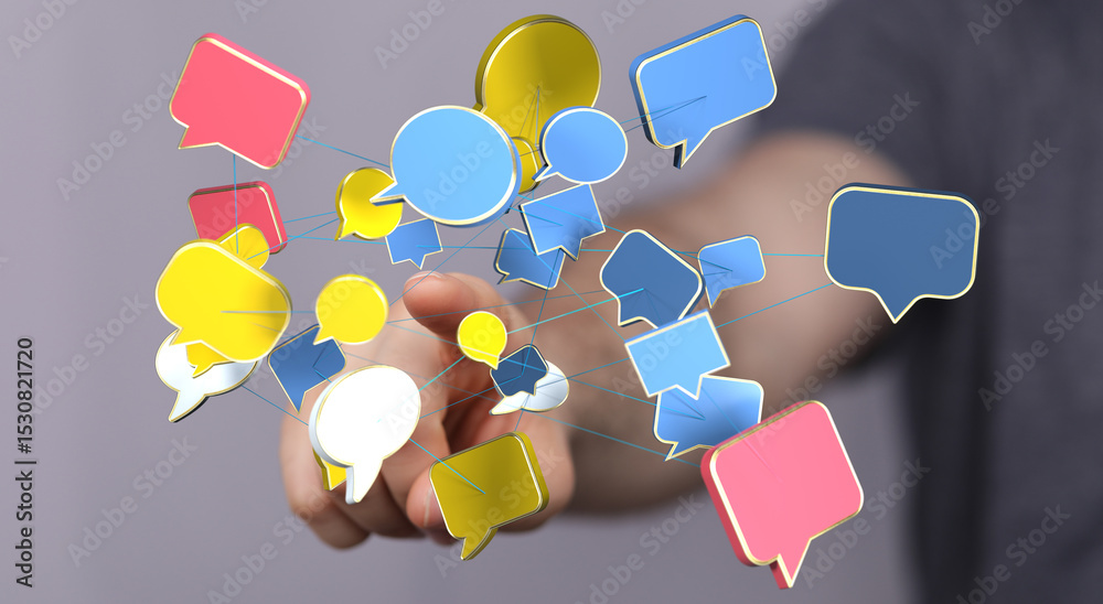 Fototapete Abstract image of interconnected speech bubbles, symbolizing global communication and networking.