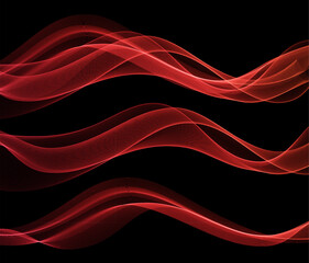 Vector Abstract Shiny Glowing Red Color Wave. Transparent Wavy Lines. Elegant Luxury background. Black BG